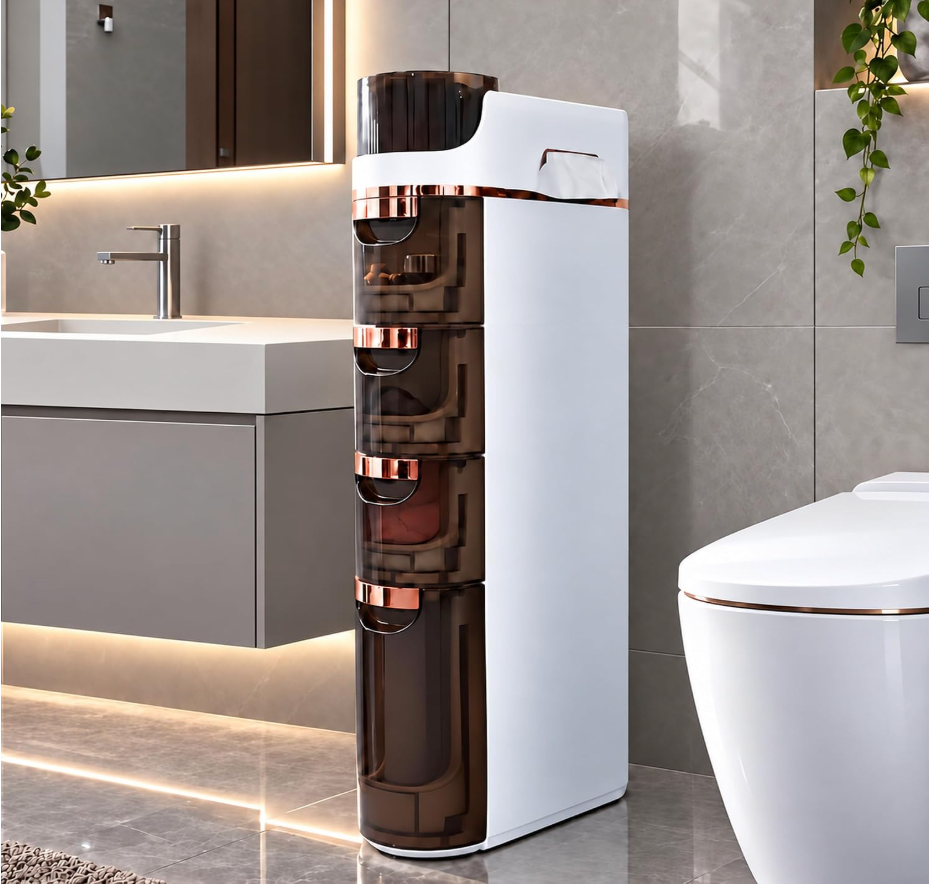 BGYMF 4-Tier Narrow Slim Bathroom Storage Cabinet,Movable,White