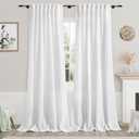 White Linen Curtains 100 inches Long for Bedroom Back Tab Light Filtering Privacy Sheer White Curtains Modern Farmhouse Coastal Decor Off White Cotton Textured Curtain for Living Room 2 Panel Set (52"W x 100"L (Pack of 2), White)