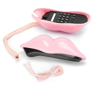 Lip Telephone, Advanced Home Telephone, Interesting Mouth Lip-Shaped Telephone, Electroplating Wire Phone Home Decoration, for Families House Phone (Pink)