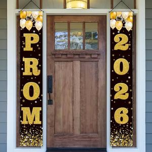 3 Pcs Prom Night Decorations 2026 Graduation Party Supplies Glitter Prom Send off Banner Porch Sign Backdrop for Photoshoot 2026 High School College Graduation Celebrations