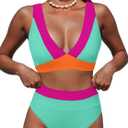 Hilinker Women's Leopard Bikini Swimsuits V Neck High Waisted 2 Piece Bathing Suits (M)