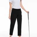 2 Pack Women's Golf Pants with Deep Pockets Stretch 7/8 Ankle Sweatpants for Athletic, Work, Travel, Lounge (Black, S)