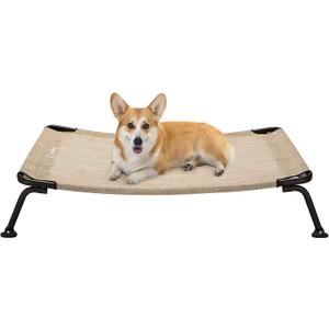 Veehoo Elevated Raised Dog Cot Beds, Curved Outdoor Dog Bed Elevated Dog Bed Off Ground Lifted Hammock Indoor Pet Bed with Breathable Teslin Mesh for Indoor Outdoor, up to 100lbs, Beige 32"