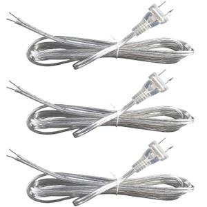 Clear Lamp Cord,8 Feet Length Silver Replacement Lamp Cords for Lamp Repair Fix DIY Project, Rewire Electrical Cable Cord with Plug, Tinned End Lead, SPT-1,18 Gauge (3)