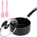 2 Quart Saucepan with Lid, Ultra Nonstick Sauce Pan 2Qt Small Pot with Glass Lid, Great for Home Kitchen Restaurant, Black