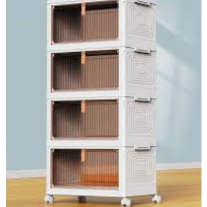 DPQZPA 4 Tier Stackable Plastic Storage Bins with Lids, 48Qt Closet Organizers and Storage, Storage Containers, Foldable Storage Cubes with Wheels, Clothes Organizer Bins for Home, Pantry, Office
