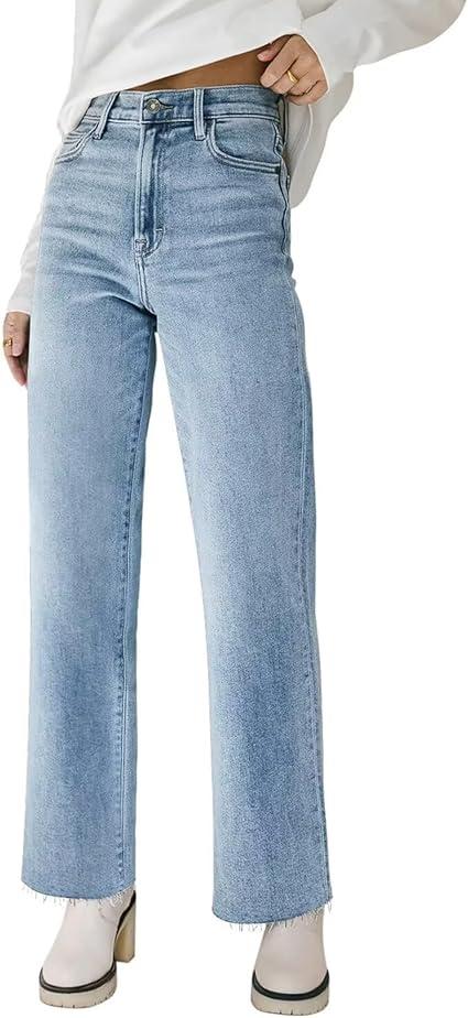 Women's High Waisted Straight Wide Leg Jeans Casual Loose Baggy Y2k Boyfriend Stretchy Denim Pants, Small US 4