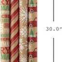 Hallmark Christmas Wrapping Paper Bundle with Cut Lines on Reverse, Kraft (Pack of 4, 88 sq. ft. ttl) Red Trucks, Snowflakes, Stripes, Merry Christmas (5JXW1038), 4 roll