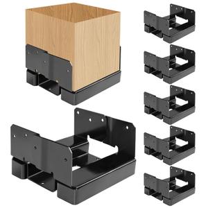 6x6 Post Base Brackets Fit for Wooden Columns Fence Concrete Inner Size 5.5"x5.5" Post Anchor Base Holder Kit -Black 6Pcs
