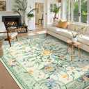 Morebes Green Floral 8x10 Area Rug for Living Room, Washable Non Slip Bedroom Rug, Soft Low Pile Carpet for Kids Nursery Office Dining Room Playroom Decor (Sage Green 8'x10')