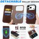SHIELDON Genuine Leather Wallet Case for iPhone 17 Pro 6.3-inch 2025 | Detachable, Wireless Charging, Folio Magnetic, RFID Blocking Card Holder, Kickstand, Protective Cover - Retro Coffee