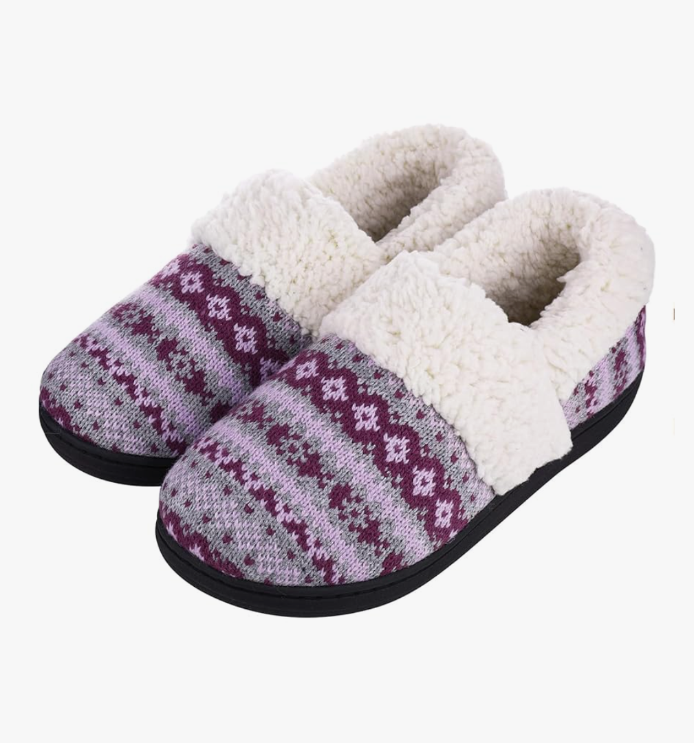 Evshine Women's Fuzzy Memory Foam Slippers, Closed Back Knit Bedroom Slippers, Slip-On Warm House Shoes for Indoor & Outdoor Comfort 44-45 size 11-12
