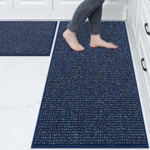 BEQHAUSE Kitchen Rugs and Mats 2PCS Non-Slip, 24"x36"+24"x60", Blue