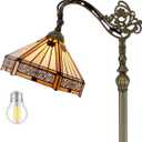 WERFACTORY Tiffany Floor Lamp Mission Hexagon Stained Glass Arched Lamp 12X18X64 Inches Gooseneck Adjustable Corner Standing Reading Light Decor Bedroom Living Room S011 Series
