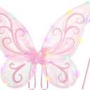 Lainlight Light up Fairy Wings for Girls, LED Butterfly Wings for Girls, Sparkle Fairy Costume Wing with Fairy Wand Cosplay