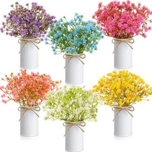 Wavwavw 6 Set Babys Breath Artificial Flowers Centerpieces for Tables Gypsophila Faux Fake Flowers with Vase Floral Arrangement Bouquets for Wedding Dining Table Home Party Decor