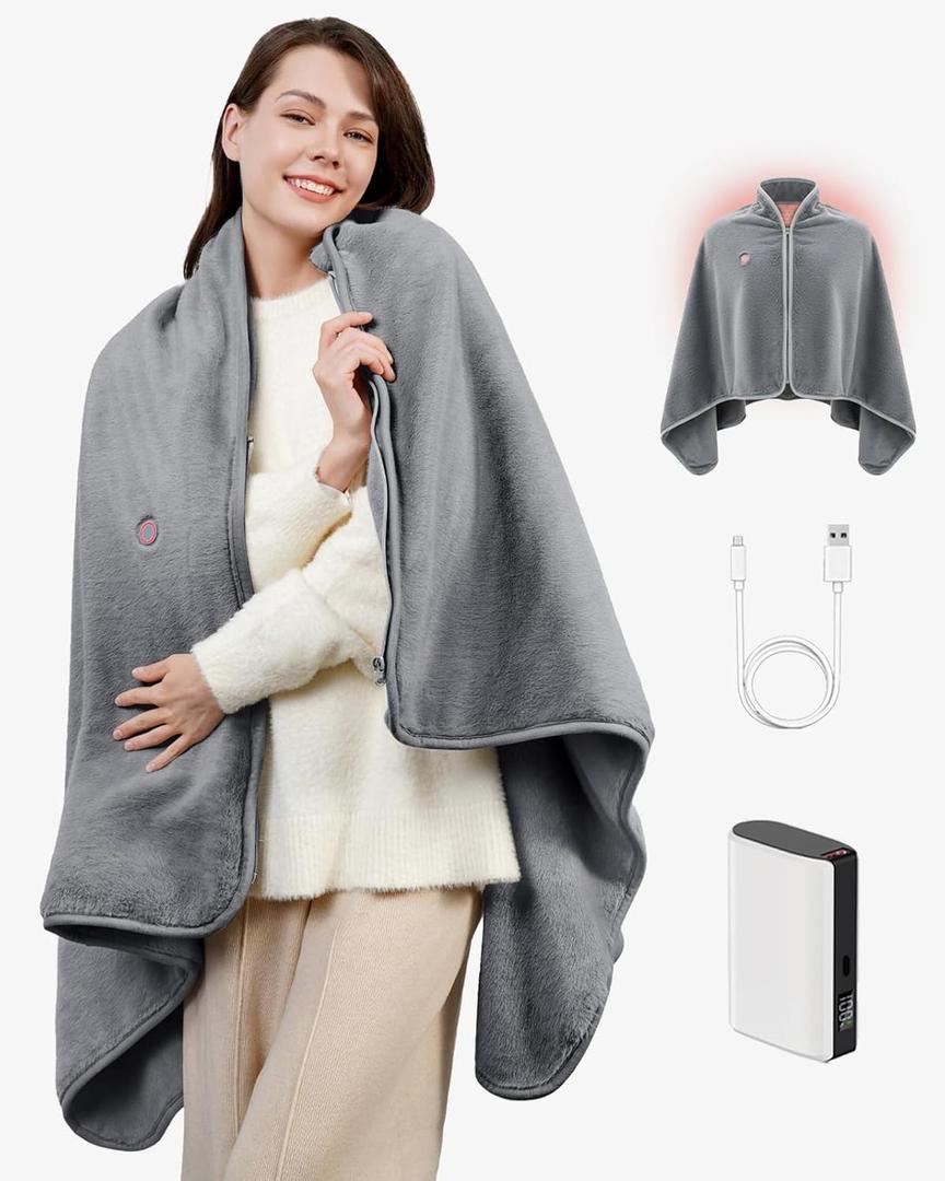 Battery Operated USB Heated Blanket  Cordless Rechargeable Throw with Portable Battery Pack, Far Infrared Heat, Ultra-Soft Faux Rabbit Fur for Home, Office, Travel, Camping