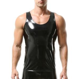 YOOBNG Mens Faux Leather Vest Undershirt Wet Look Sleeveless Tank Top Shirt PU Leather Undershirt M