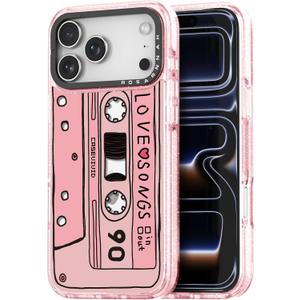 Rosarnnah for iPhone 17 Pro Case Cute - Durable Shockproof 6.6 ft Drop Impact Phone Case - Funny Cassette Tape Design (6.3") Glitter Pink