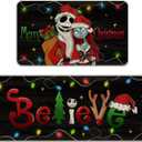Merry Christmas Believe Jack Kitchen Rugs Set of 2, Xmas Sally Black Kitchen Mats Decor, Funny Holiday Floor Door Mat Home Decorations -17x29 and 17x47 Inch