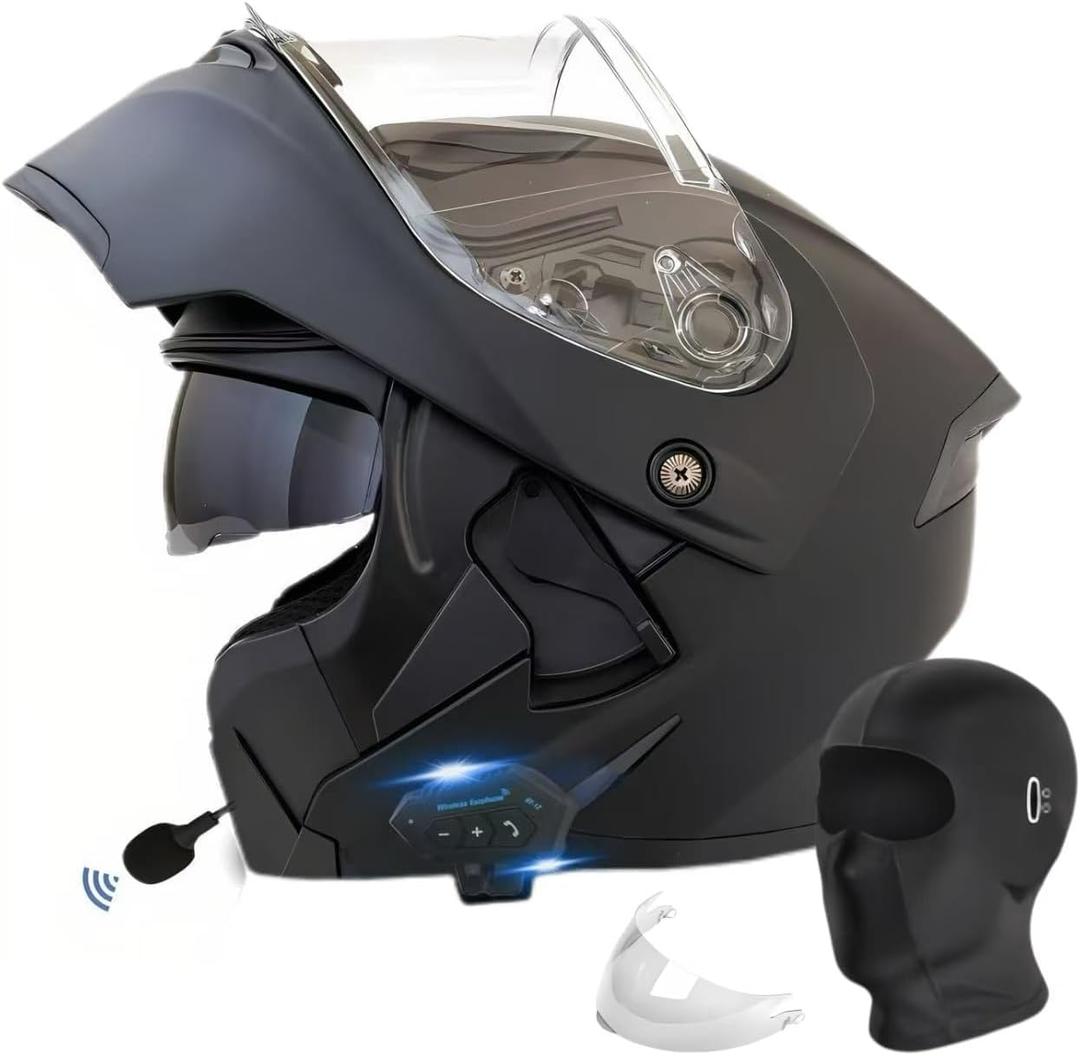 Bluetooth Motorcycle Helmet,Modular Motorcycle Helmet with Bluetooth,DOT Approved Dual Visor Full Face Flip up Bluetooth Integrated Motorcycle Helmets for Adults Men Women (Matte Black, XX-Large)