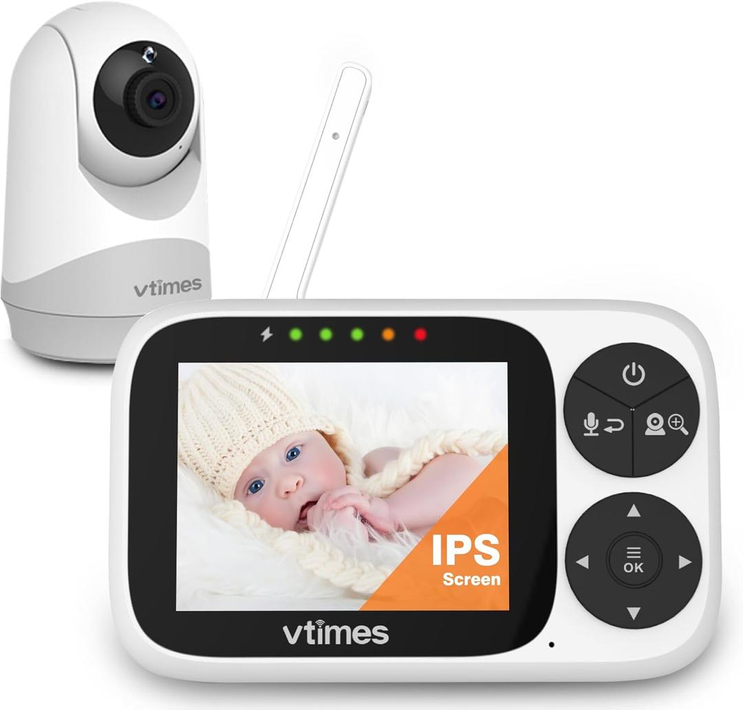 VTimes Baby Monitor with Camera and Audio, 3.2" IPS Screen Video Baby Monitor No WiFi Night Vision, Portable Baby Camera VOX Mode Pan-Tilt-Zoom Alarm and 1000ft Range, Ideal for Baby/Elderly/Pet