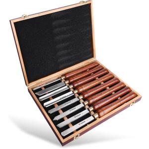 8-Pieces HSS Wood Turning Tools for Lathe, Walnut Handle Wood Lathe Chisel Set with Wooden Box, Wood Carving Lathe Tools for Woodturning