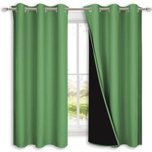 NICETOWN 100% Blackout Short Curtains with Black Liners, 2 Panels, 37" W by 50" L, Forest Green, Solid Thermal Insulated Full Blackout 2-Layer Lined Drapes, Energy Efficiency Window Drapes for Bedroom