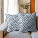 Boho Slate Blue Pillow Covers 18x18 Set of 2 Abstract Geometric Plaid Print Pattern Rustic Decorative Outdoor Farmhouse Zipper Pillowcases Decorations Throw Cushion Cover Decor for Couch Sofa Bed