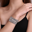 7PCS Crystal Stretch Bracelets for Women, Bridal Wedding Stackable Layered Rhinestone Bracelets Set Evening Party Jewelry