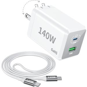 Mac Book Pro Charger - 140W 2 Port Foldable USB C Charger Fast Charging Compatible with for Mac Book,M1 M2 M3 M4 M5.iPad/iPhone 17/16 Series, Samsung Galaxy, Pixel, Include 5 FT Charge Cable