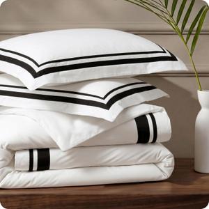 Bedsure 100% Cotton Percale Duvet Cover Queen, Luxury Hotel Duvet Cover, White Comforter Cover with Black Frame, PureWoven Breathable & Lightweight Bedding Set for All Season, 3 Pieces, 90"x90"