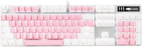 MageGee Mechanical Gaming Keyboard, 104 Keys White Backlit Mechanical Keyboards with Red Switches & Double-Shot Keycaps, Wired Ergonomic Computer Keyboard for Desktop, PC Gamers (White &Pink)