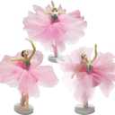 3pcs Dancing Ballerina Girl Figurines, Ballet Girls Cake Toppers, Miniature Ballerina Girl Figure Cake Decoration, Plant Pot Craft Theme Party Favors Supplies for Birthday Ballet Decor (Pink)