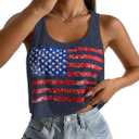 Women's Red White and Blue Shirts Patriotic Tops American Flag Graphic Crop Tops for Teen Girls (3-blue-1 Crop Tank)