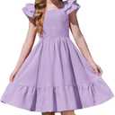 Arshiner Lilac Dress for Girls Off Shoulder Double Pleated Sleeve Smocked Easter Holiday Tween Dresses Size 14-16
