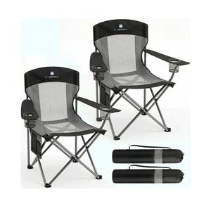 2 Pack Camping Chairs for Adults,Oversized Mesh Back Lawn Chair with Cup Holder, Side Pocket&Bag for Outdoor,Beach,Picnic,Fishing,and Sports,Breathable,Heavy Duty,Black