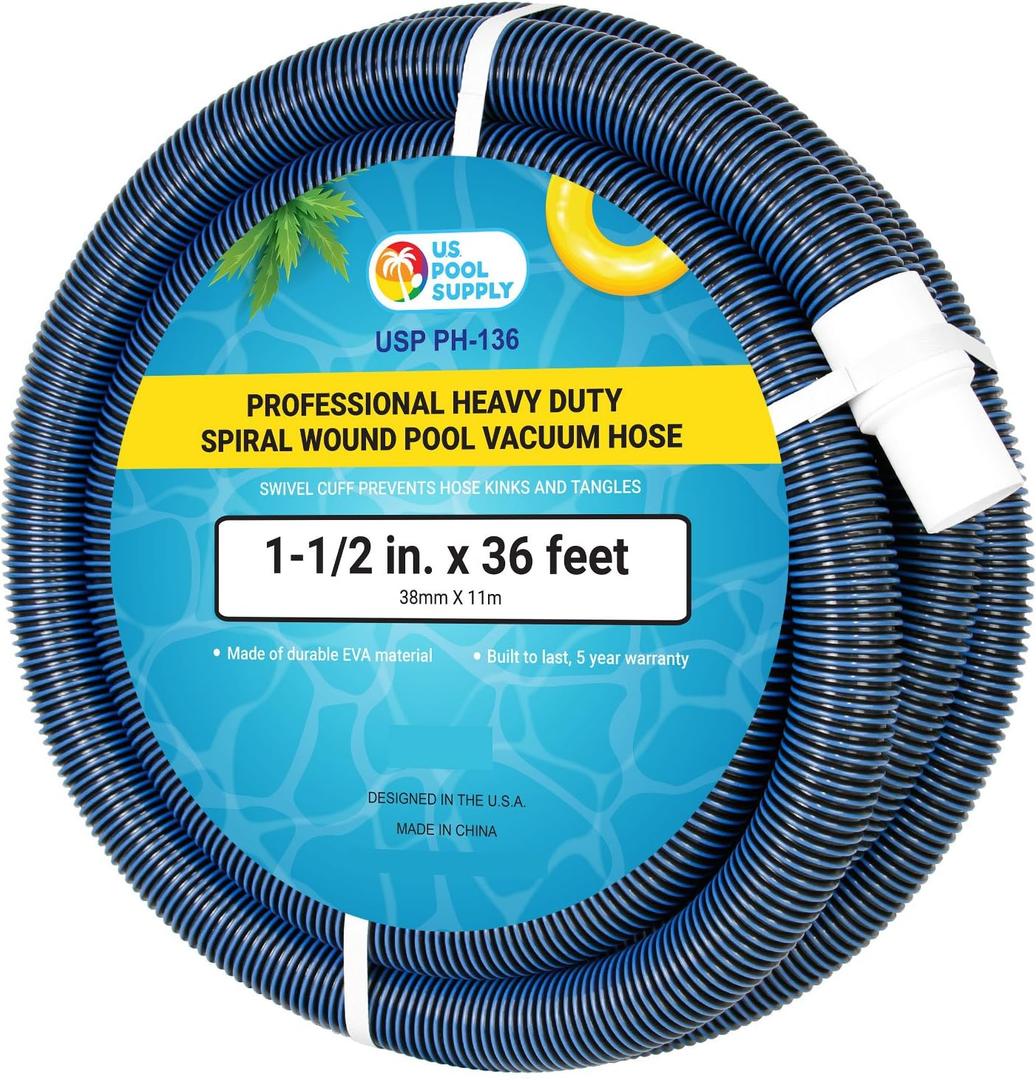 U.S. Pool Supply Pool Vacuum Hose - 1-1/2" x 36' Professional Heavy Duty Pool Hose for Inground, Spiral Wound with Kink-Free Swivel Cuff - Connect to Vacuum Heads, Skimmer, Cleaner, Filter Pump Inlet