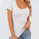 GKBK Womens Short Sleeve Tops Scoop Neck Ribbed Slim Fitted Basic Tee Shirts Cute Summer Tops Spring Outfits 2026 Trendy (White, XS)