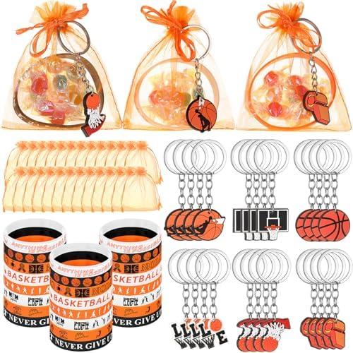 ShinyRelief 72 Pcs Basketball Party Decorations Included 24 Basketball Bracelets Keychains and Organza Bags for for Sport Birthday Party Favors Team Gift