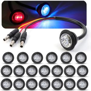 MADCATZ 20 Pcs Multi-Color 3/4 Inch Mini Round 2 LED Red to Blue Side Marker Indicator Clearance Light Dual Colors 12V DC, 3 Wire, for Truck Trailer Boat with Grommet MADCATZ 20 Pcs Multi-Color 3/4 Inch Mini Round 2 LED Red to Blue Side Marker Indicator Clearance Light Dual Colors 12V DC, 3 Wire, for Truck Trailer Boat with Grommet