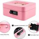 KYODOLED Medium Cash Box with Combination Lock Safe Metal Money Box with Money Tray for Security Lock Box 7.87x 6.30x 3.54Inch Pink Medium