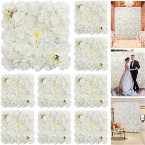 QinmiGarden Artificial Flower Wall Backdrop 9pcs 16.5x16.5 Inch Silk Floral Wall Panel Ideal for Wedding Celebrations, Festive Party Birthday Backdrops and Elegant Home Decor