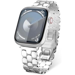 Compatible with Apple Watch Band 41mm 40mm 38mm Women, Cute Stainless Steel Metal iWatch Band for iWatch Series 9/SE/SE2/8/7/6/5/4/3/2/1, Pretty Shiny Look