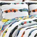 Lush Decor Race Car Kids' 2-Piece Quilt Bed Set, Reversible Bedding Set for Boys, White, Twin