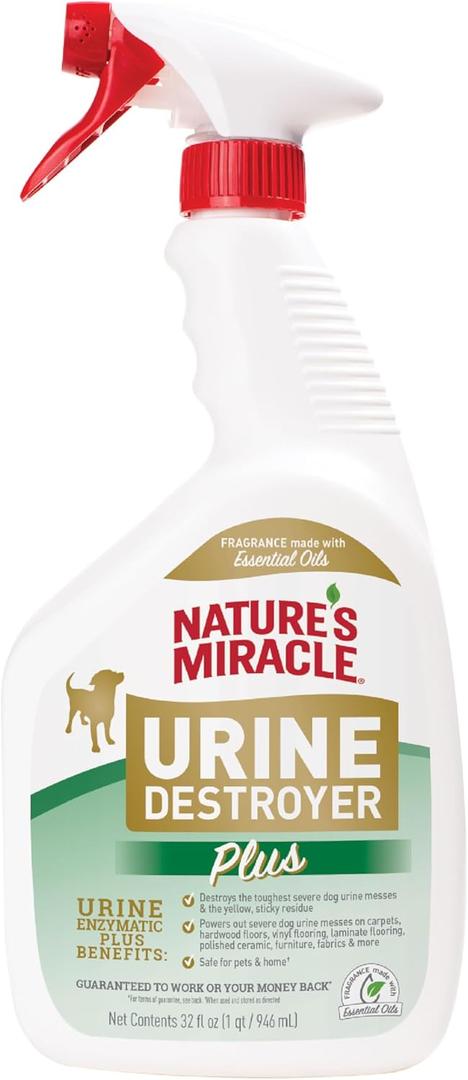Nature's Miracle Urine Destroyer Plus for Dogs, Enzymatic Formula for Severe Dog Urine Stains, 32 oz (32 Fl Oz (Pack of 1))