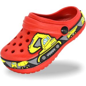 FolHaoth Toddlers Cute Cartoon Excavator Racecar Pattern Boys Girls Clogs Slip On Lightweight Breathable Kids Sandals Non Slip Indoor Outdoor Beach Pool Shower Slippers Shoes