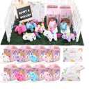 84 Pcs Adopt a Pet Party Supplies 24 Mini Animals 10 White Plastic Fence 24 Paper Gift Boxes 24 Adoption Cards with Mini Chalkboard and Artificial Lawn(Unicorn