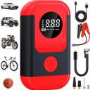 ApexNexus Tire Inflator Portable Air Compressor & Car Jump Starter, Cordless Air Pump with LED Light & Pressure Gauge for Auto,Motorcycles,Bikes,Balls. (Red)