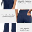 PINSPARK Wide Leg Yoga Pants Women High Waisted Workout Pants UPF 50+ Drawstring Sweatpants with 4 Pockets (Blue, M)